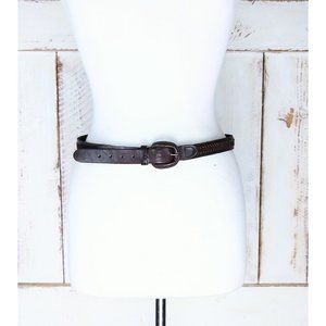 Vintage skinny dark brown suede leather boho western belt/zig zag cut suede